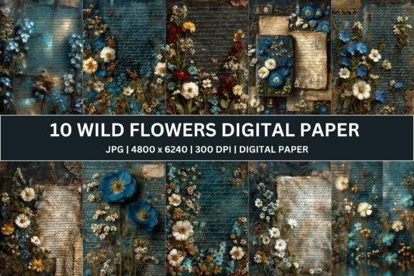 Download 10 Vintage Wildflower Digital Paper - Vintage Collection
