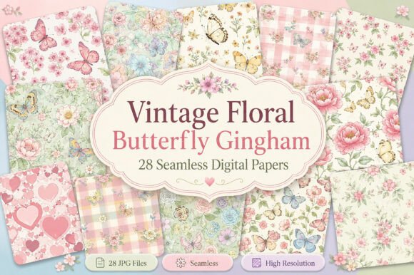 Download Vintage Floral Butterfly Gingham - Vintage Collection
