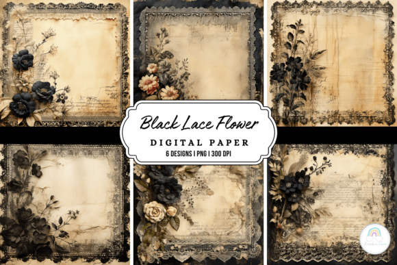 Download Vintage Black Lace Flower Digital Paper - Vintage Collection