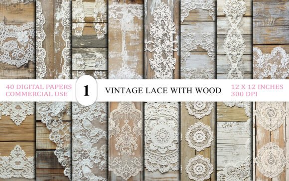 Download Vintage Lace Overlay with Rustic Wood - Vintage Collection