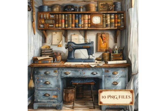 Download Vintage Sewing Room Scrapbook Background - Vintage Collection
