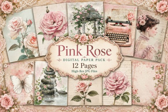 Download Vintage Pink Rose Junk Journal Paper - Vintage Collection