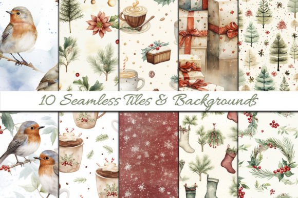 Download Vintage Christmas Seamless Watercolour - Vintage Collection