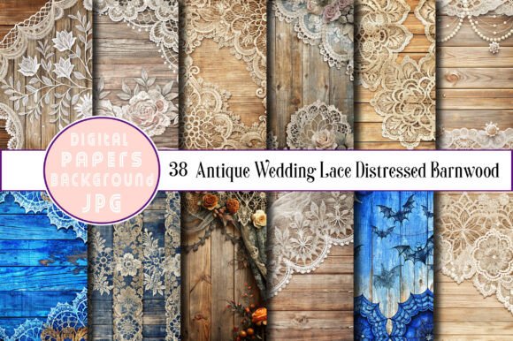 Download Antique Wedding Lace Distressed Barnwood - Distressed Collection