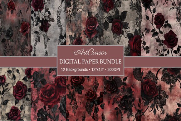 Download Vintage Floral Gothic Lace Digital Paper - Vintage Collection
