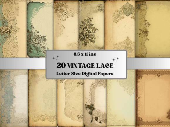 Download Vintage Blank Lace Ledger Digital Paper - Vintage Collection